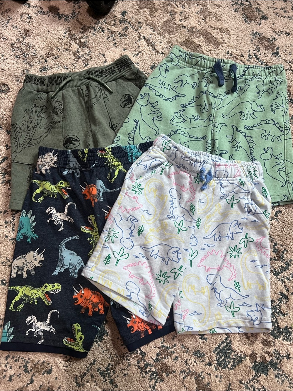 Kids Green Dinosaur Shorts Set - 4 Pack